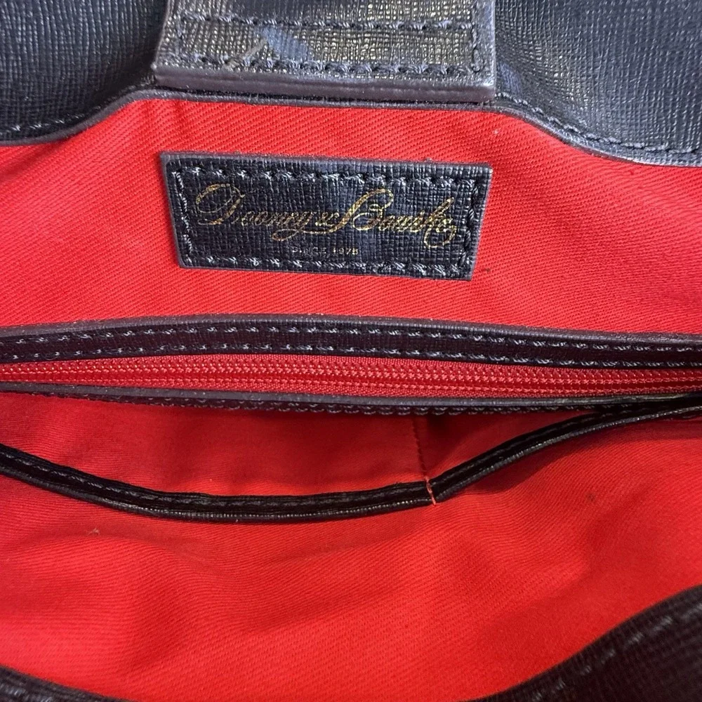 Dooney & Bourke Black Tan Leather Tote Shoulder Bag Tassel Dust Bag